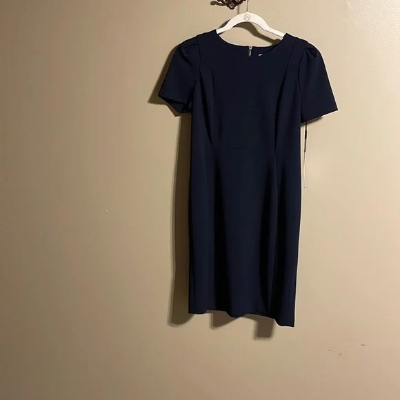 Calvin Klein | Dresses | Navy Blue Calvin Klein Capped Sleeve Size 2 Petite Gold  Zipper In The Back | Poshmark